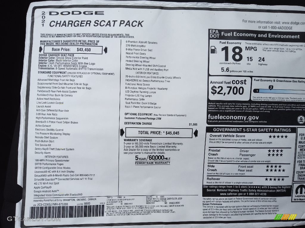 2021 Charger Scat Pack - Smoke Show / Black photo #27