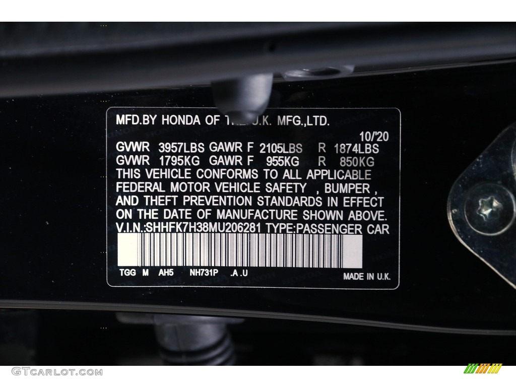 2021 Civic Color Code NH731P for Crystal Black Pearl Photo #143498427