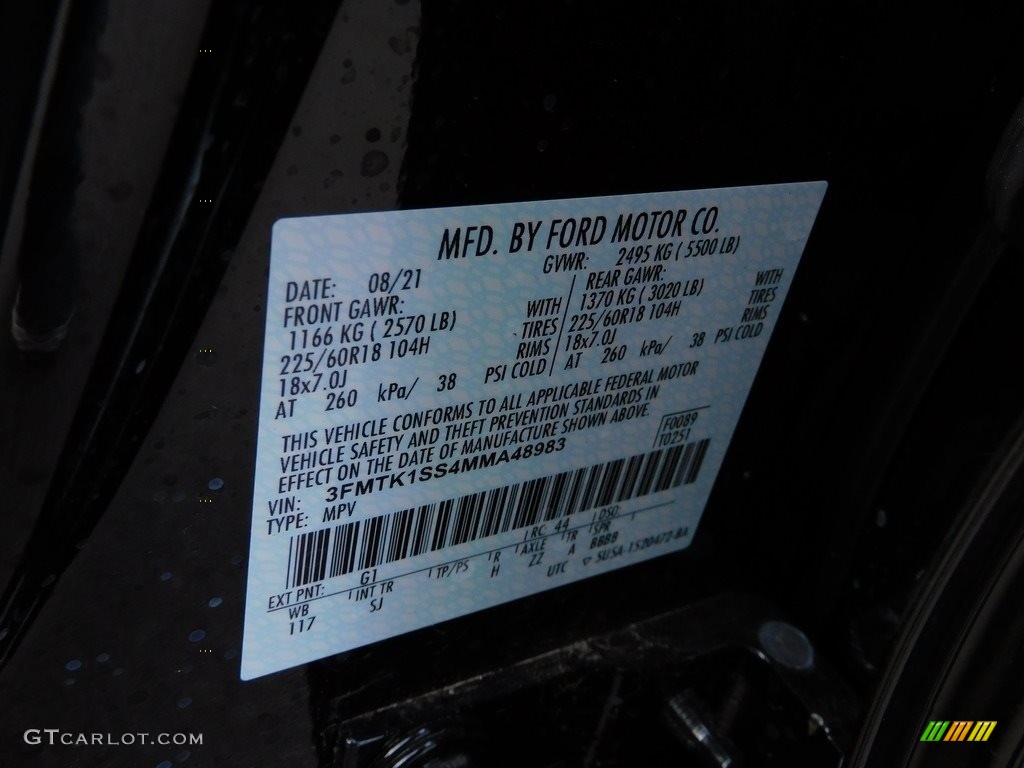 2021 Mustang Mach-E Color Code G1 for Shadow Black Photo #143500982