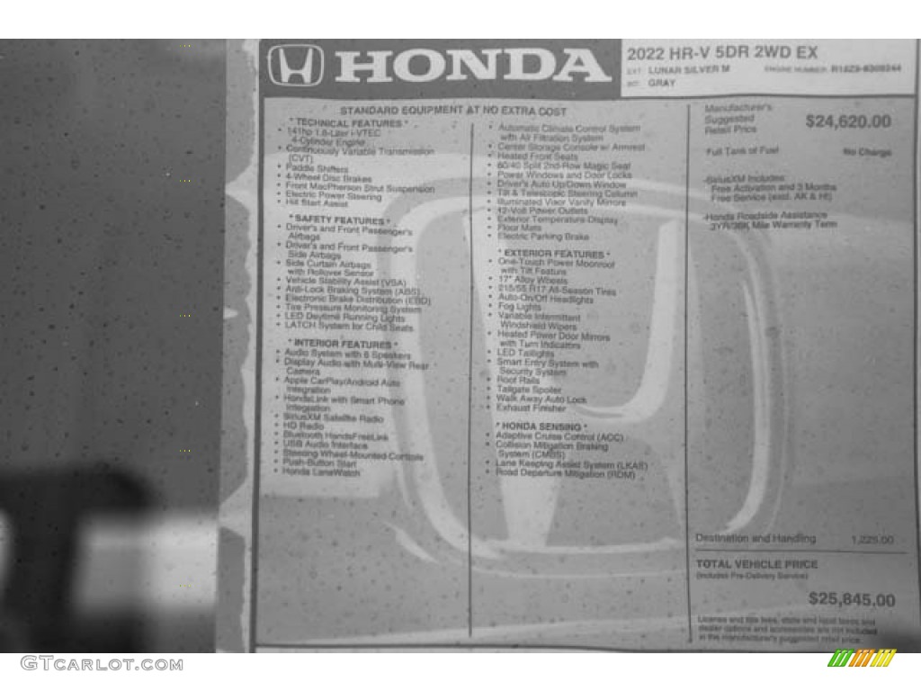 2022 HR-V EX - Lunar Silver Metallic / Gray photo #37