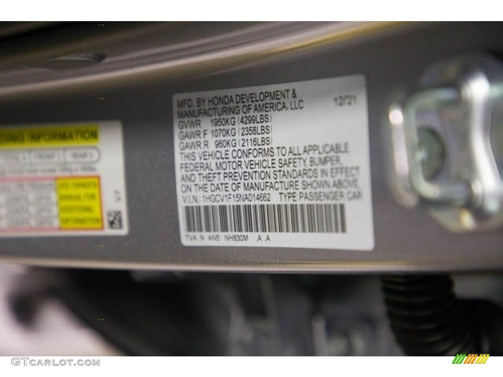 2022 Accord Color Code NH830M for Lunar Silver Metallic Photo #143513301