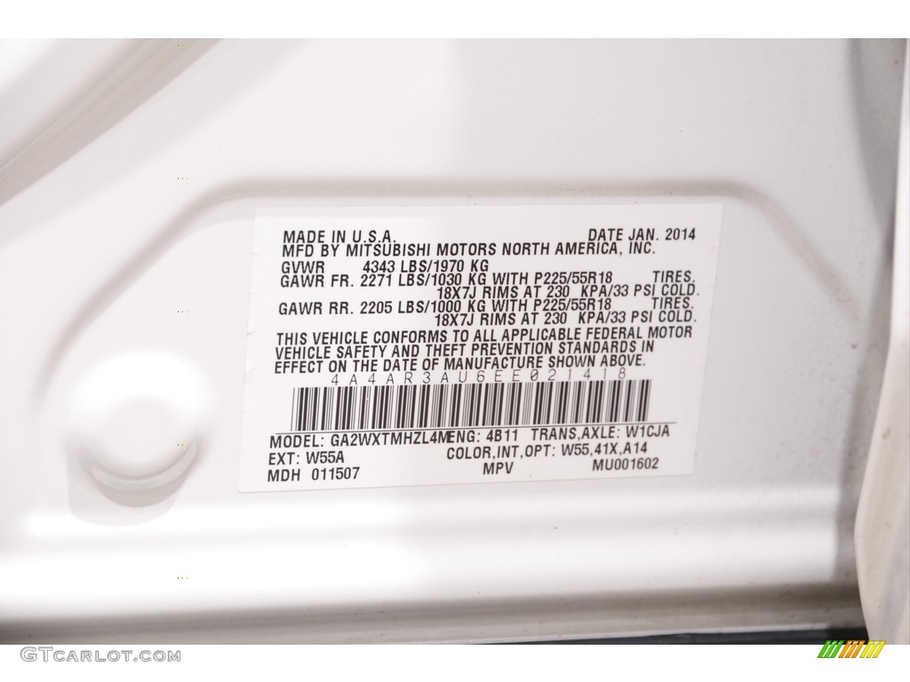 2014 Mitsubishi Outlander Sport ES AWD Color Code Photos