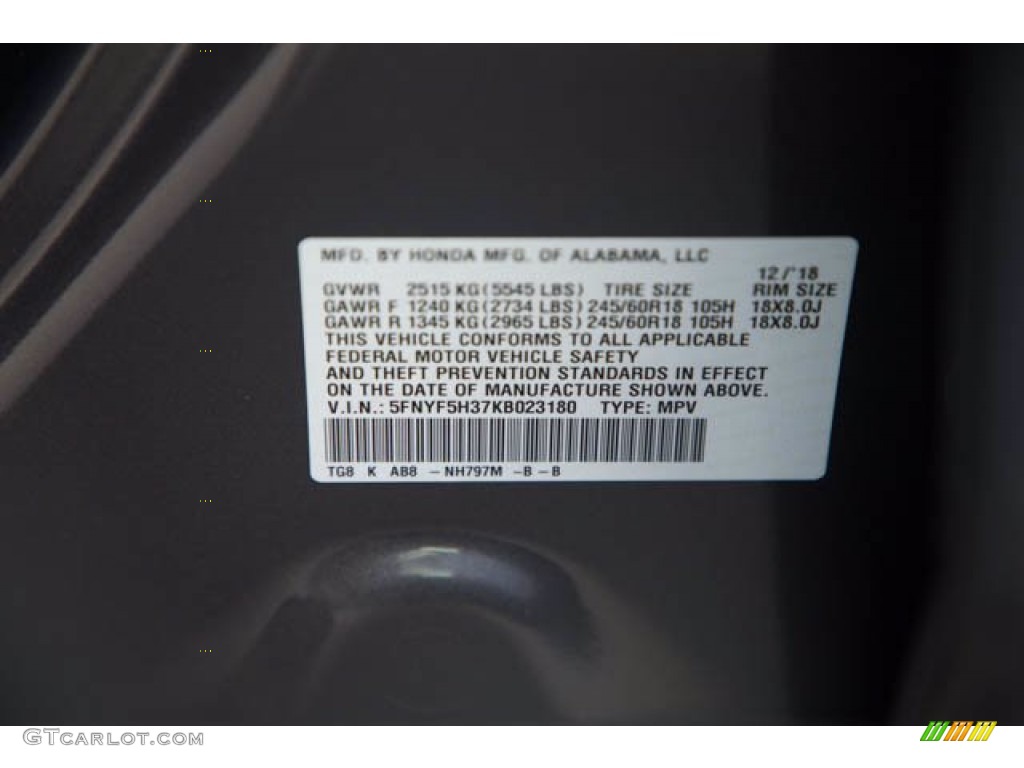 2019 Pilot Color Code NH797M for Modern Steel Metallic Photo #143521955