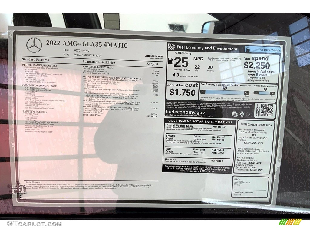 2022 Mercedes-Benz GLA AMG 35 4Matic Window Sticker Photo #143525926