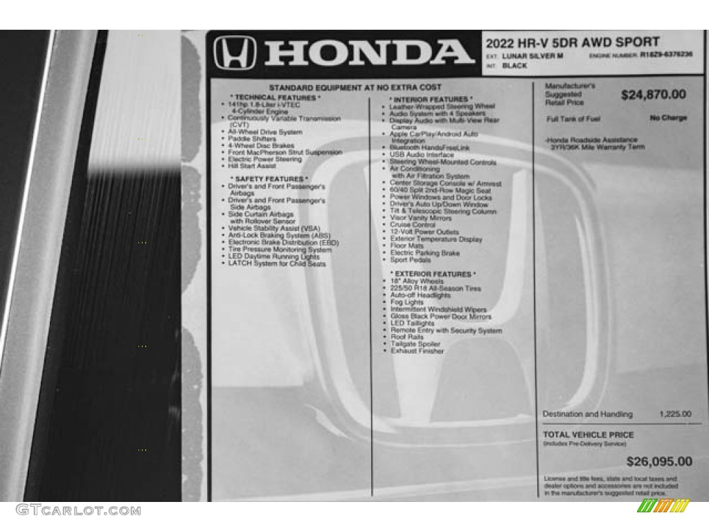 2022 Honda HR-V Sport AWD Window Sticker Photos