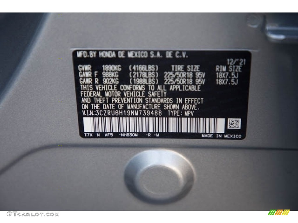 2022 HR-V Color Code NH830M for Lunar Silver Metallic Photo #143533809