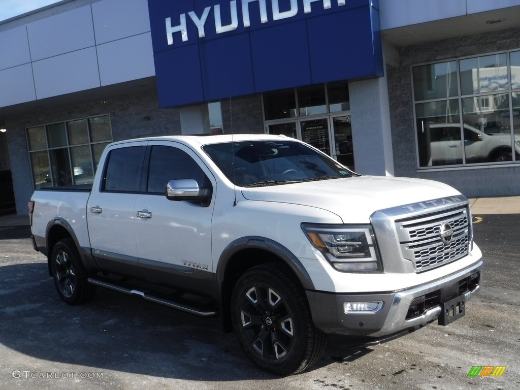 Pearl White Metallic 2021 Nissan Titan Platinum Crew Cab 4x4 Exterior Photo #143546731