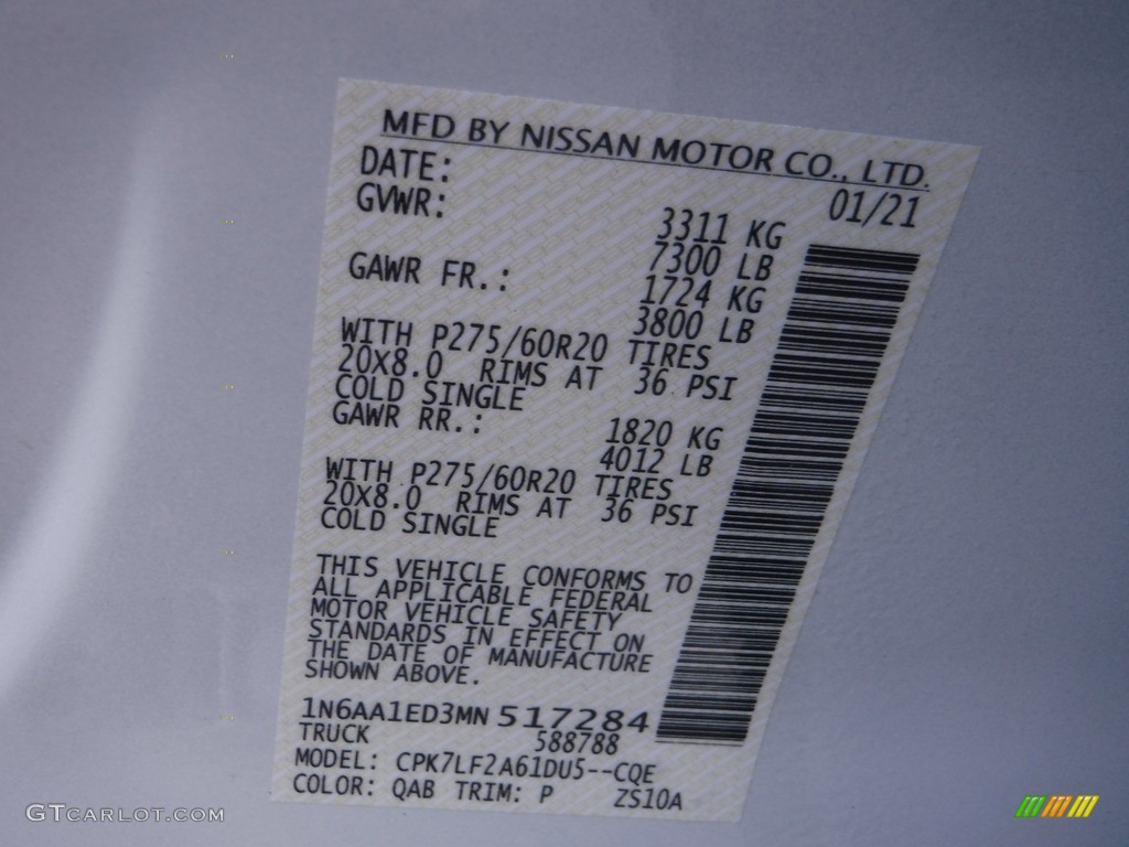 2021 Titan Color Code QAB for Pearl White Metallic Photo #143547567