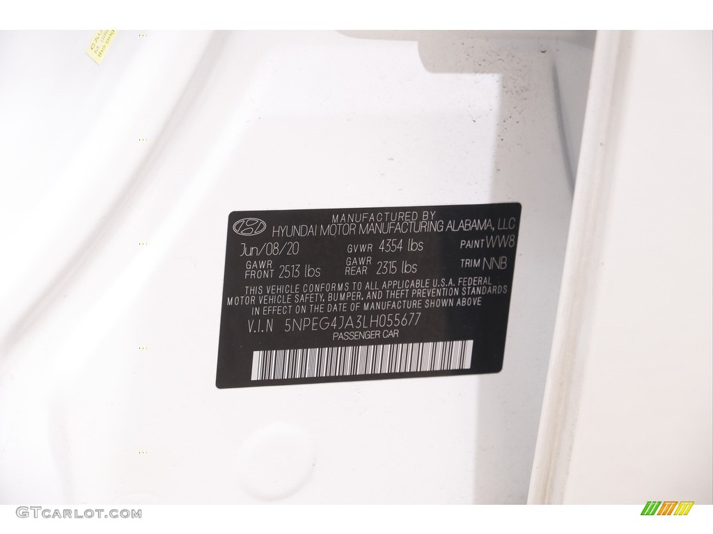2020 Sonata SE - Quartz White / Black photo #18
