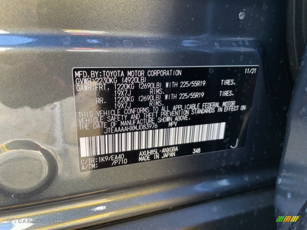 2021 Toyota Venza Hybrid XLE AWD Color Code Photos