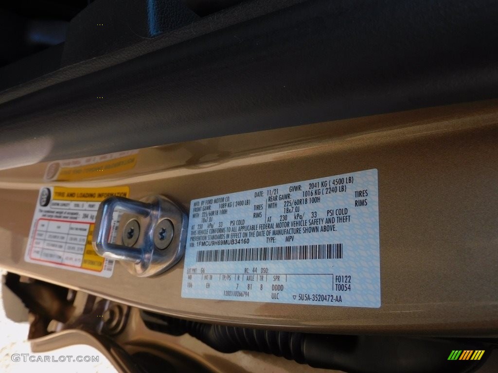 2021 Escape SEL 4WD - Desert Gold Metallic / Ebony photo #20