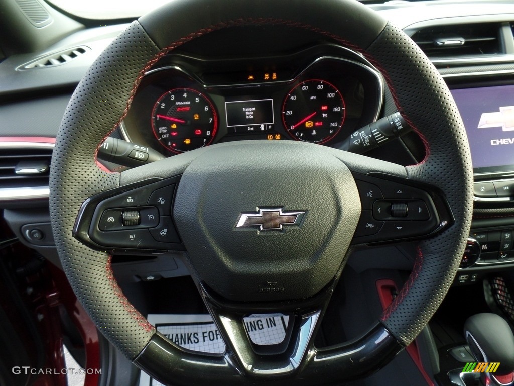 2022 Chevrolet TrailBlazer RS Jet Black w/Red Accents Steering Wheel Photo #143558083