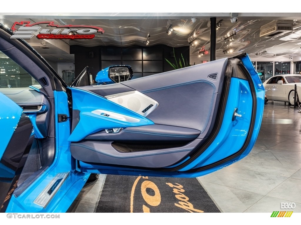 2022 Chevrolet Corvette Stingray Convertible Tension Blue/­Twilight Blue Dipped Door Panel Photo #143560444