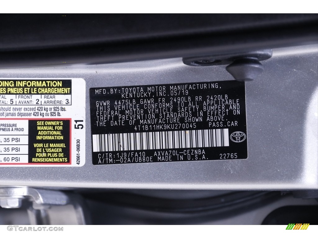 2019 Camry LE - Celestial Silver Metallic / Ash photo #19