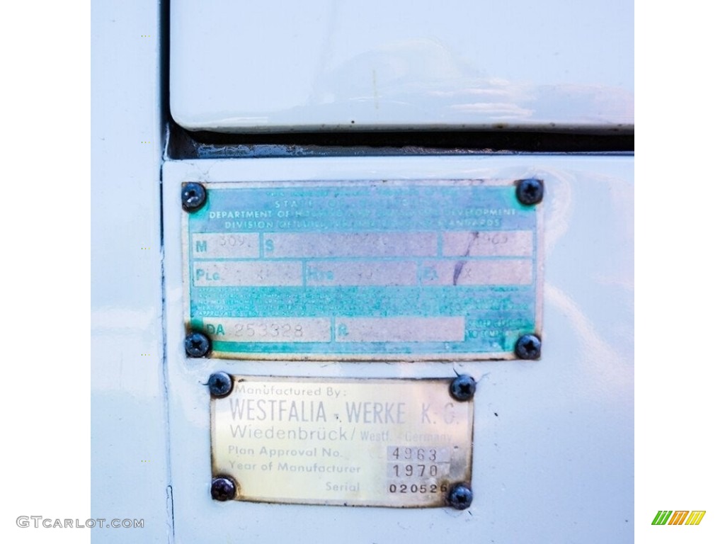 1970 Volkswagen Bus Campmobile Info Tag Photos