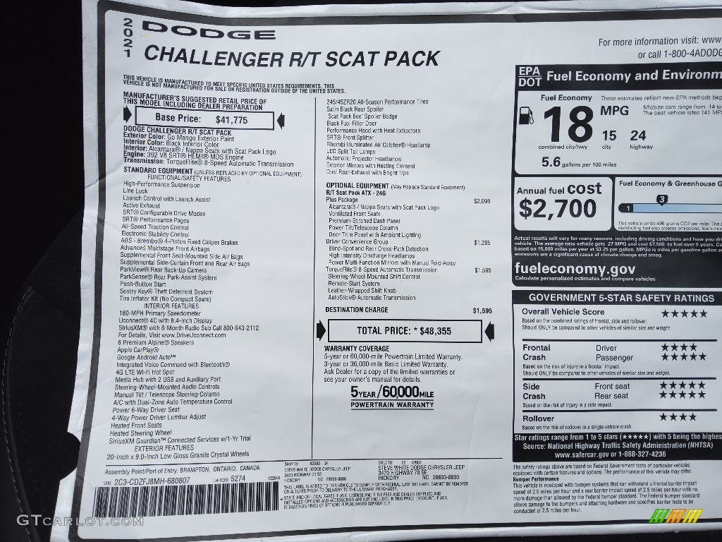 2021 Challenger R/T Scat Pack - Go Mango / Black photo #26