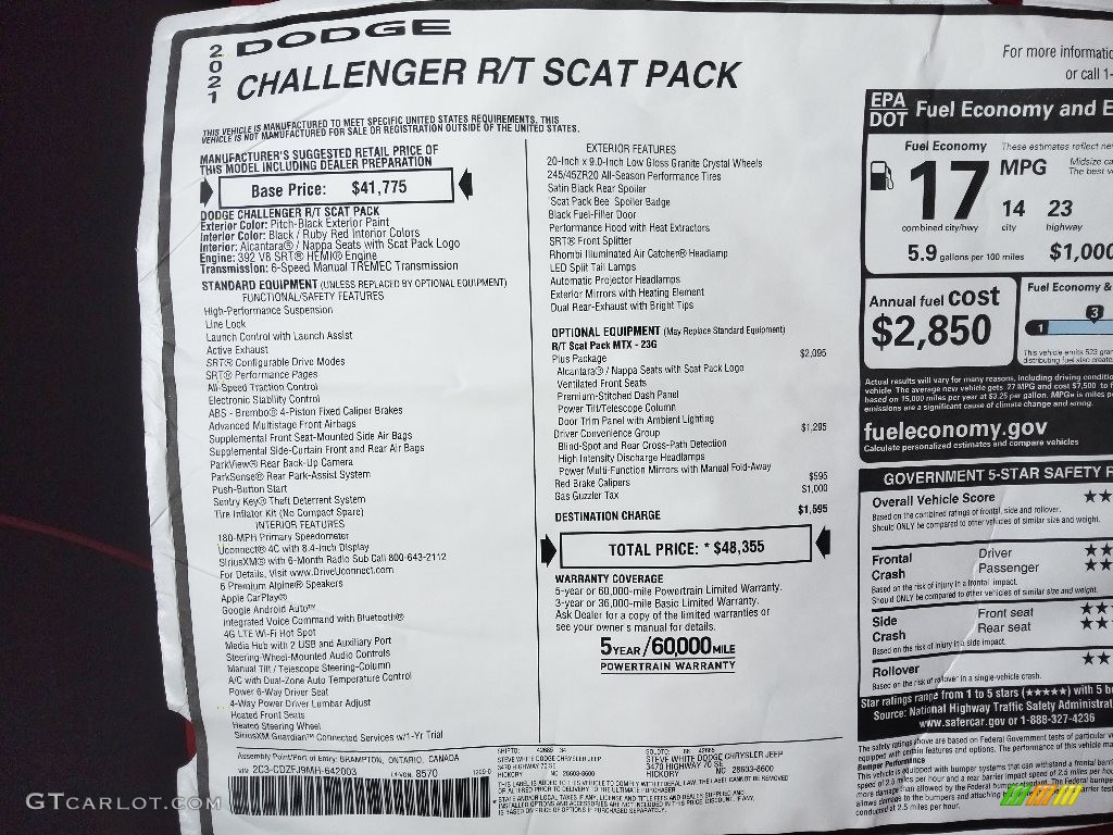 2021 Dodge Challenger R/T Scat Pack Window Sticker Photo #143581524