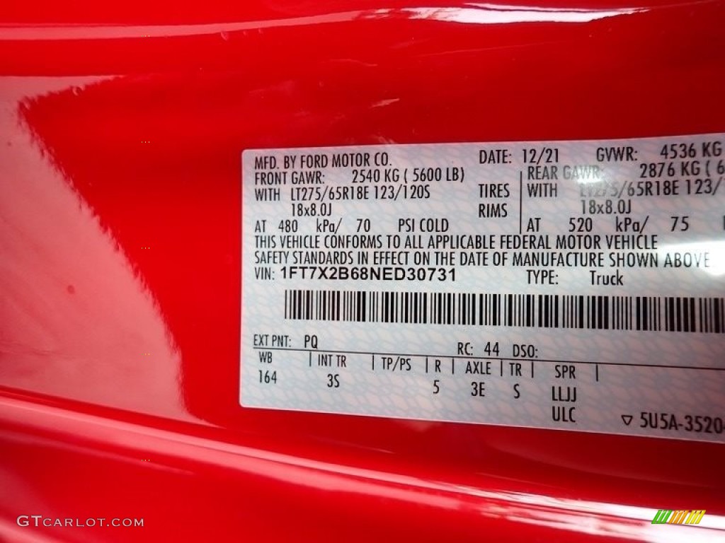 2022 F250 Super Duty Color Code PQ for Race Red Photo #143586610