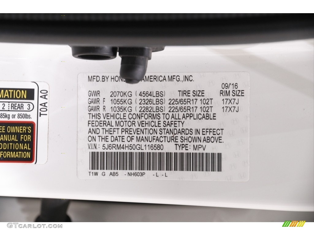 2016 CR-V EX AWD - White Diamond Pearl / Black photo #21