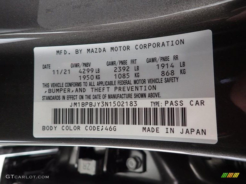 2022 Mazda3 Color Code 46G for Machine Gray Metallic Photo #143592892