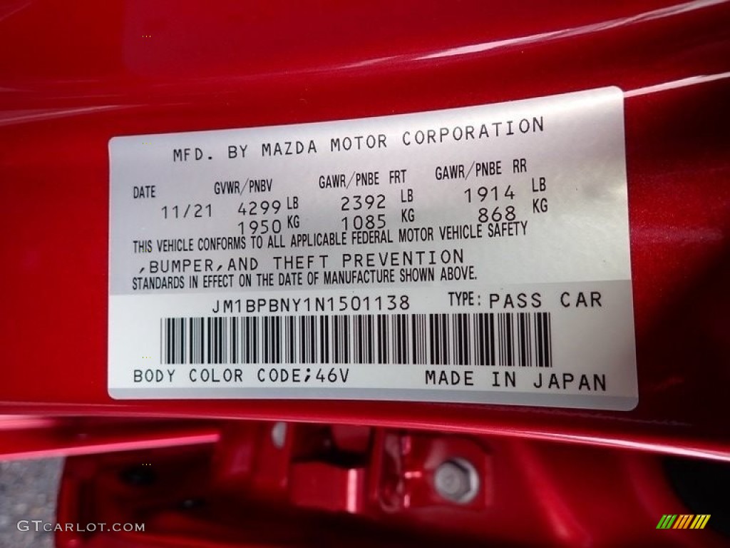 2022 Mazda3 Color Code 46V for Soul Red Crystal Metallic Photo #143593846