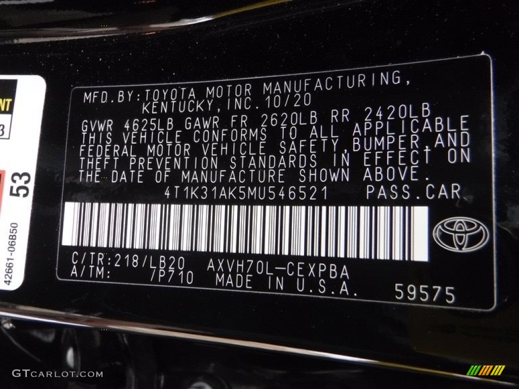 2021 Camry Color Code 218 for Midnight Black Metallic Photo #143595343