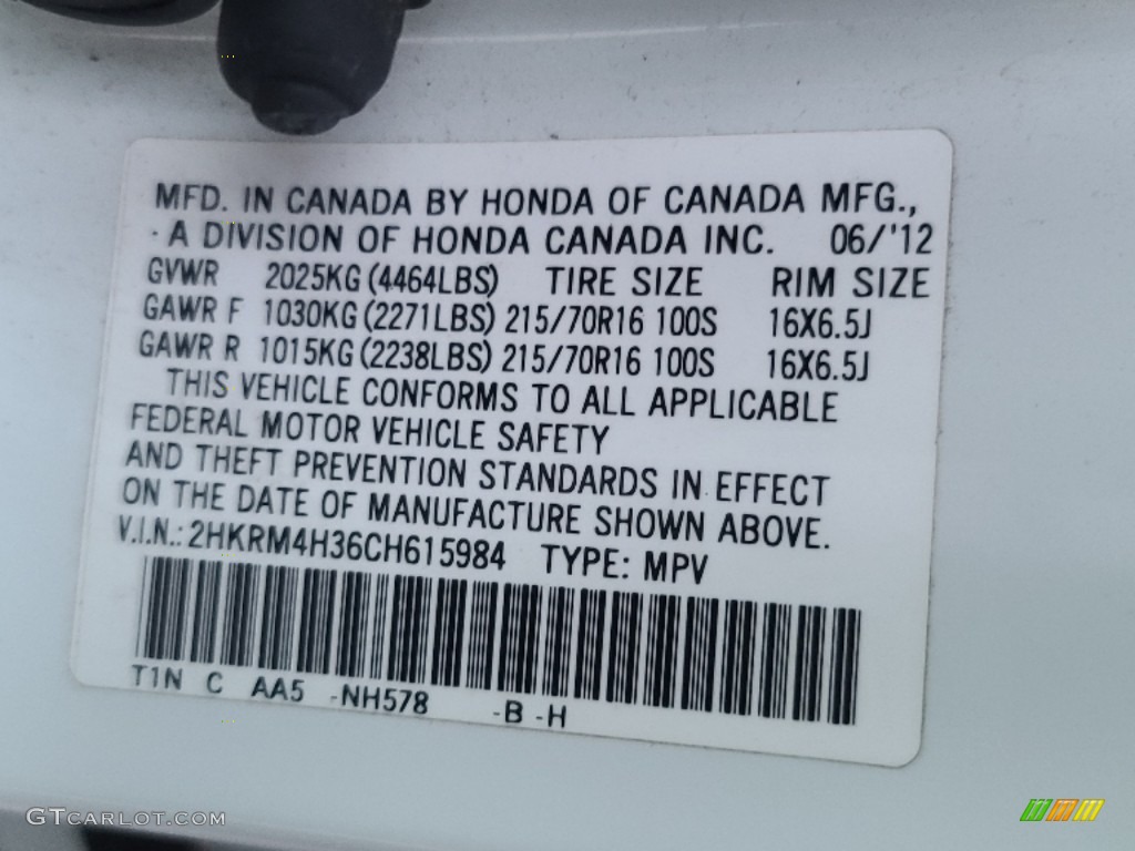 2012 CR-V LX 4WD - Taffeta White / Gray photo #6