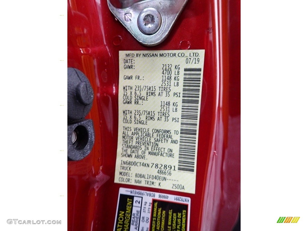 2019 Nissan Frontier S King Cab Color Code Photos