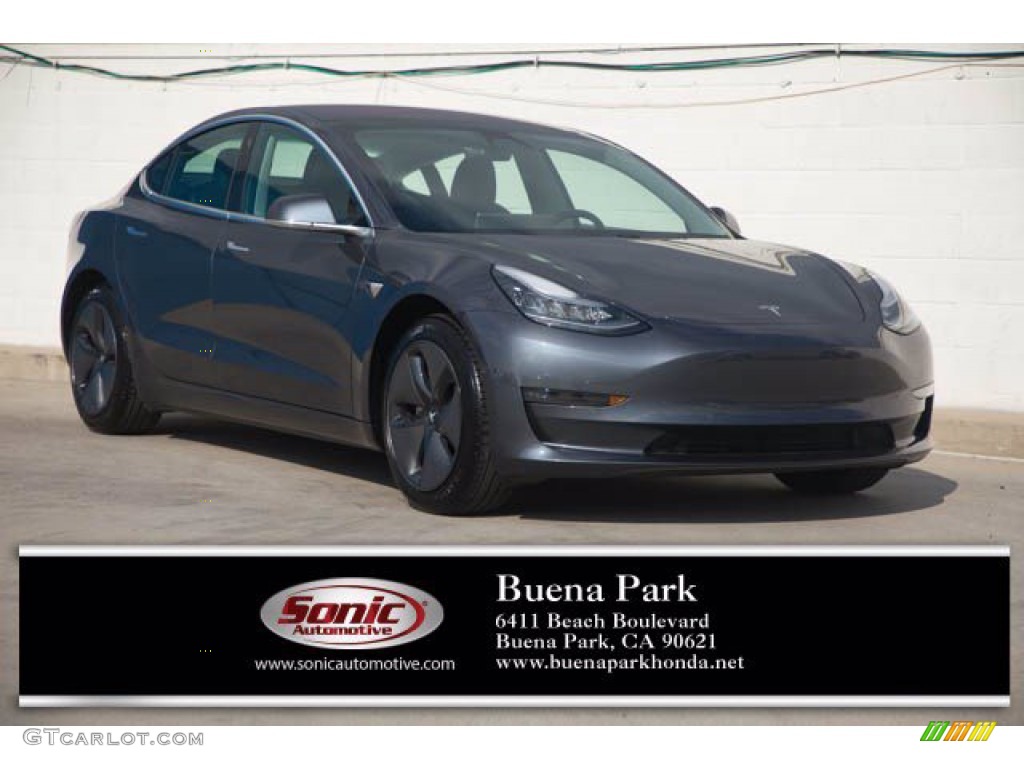 2018 Model 3 Mid Range - Midnight Silver Metallic / Black photo #1