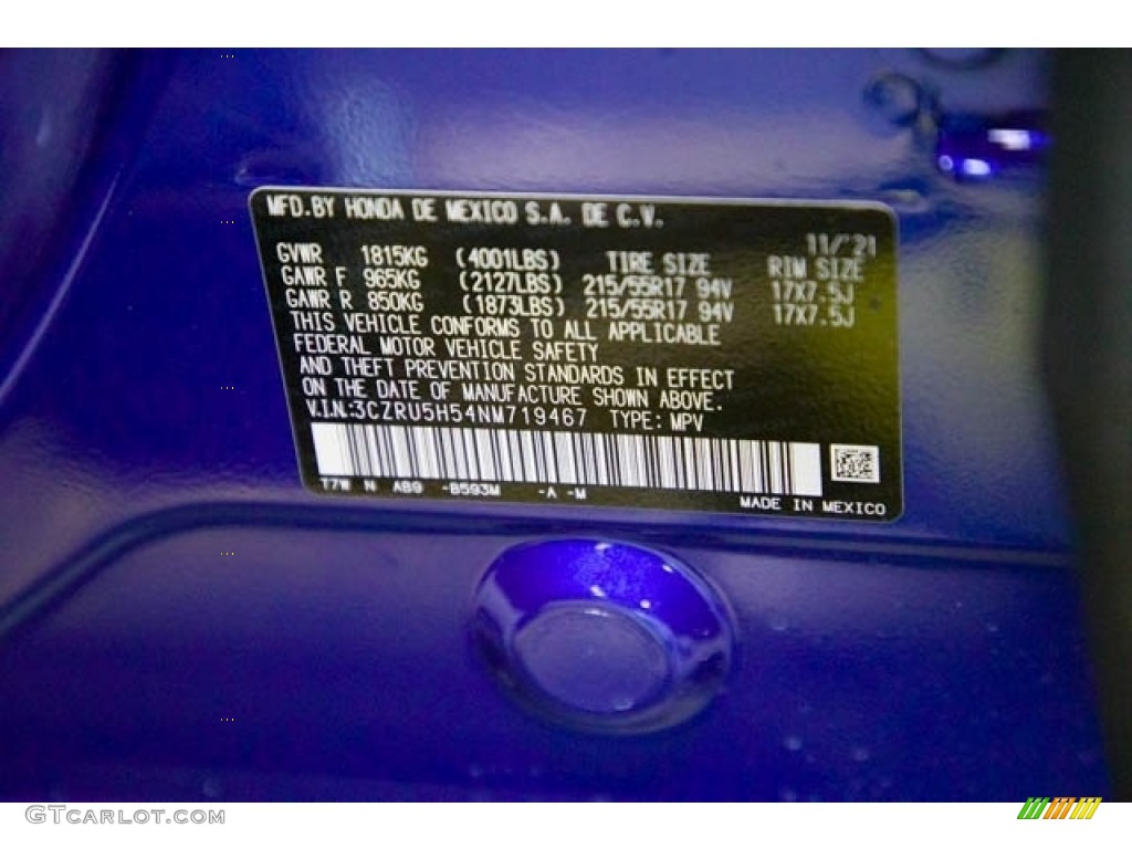 2022 HR-V Color Code B593M for Aegean Blue Metallic Photo #143599694
