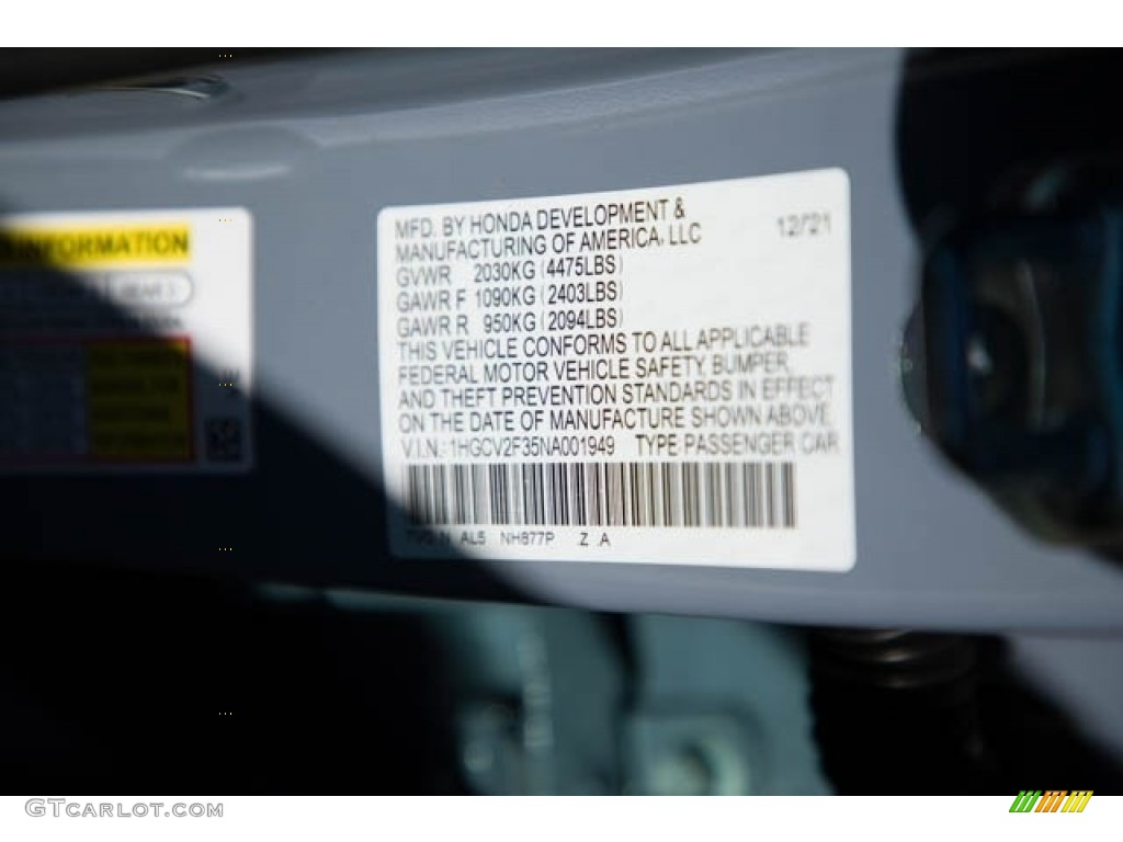 2022 Accord Color Code NH877P for Sonic Gray Pearl Photo #143602361