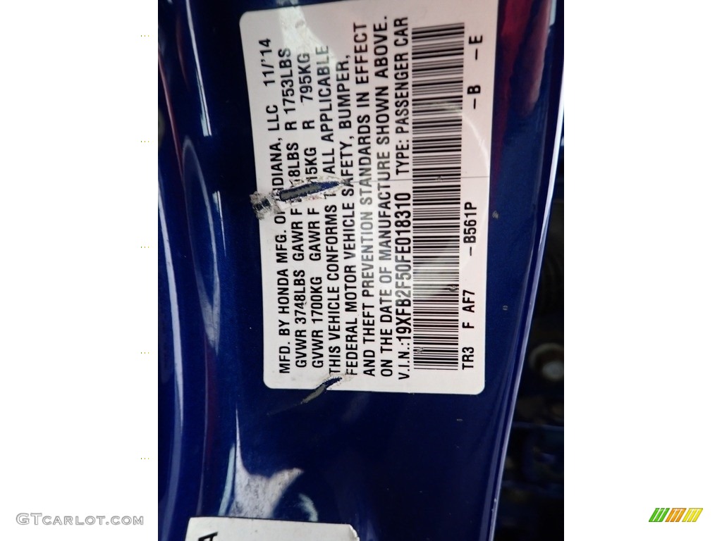 2015 Civic LX Sedan - Dyno Blue Pearl / Gray photo #36
