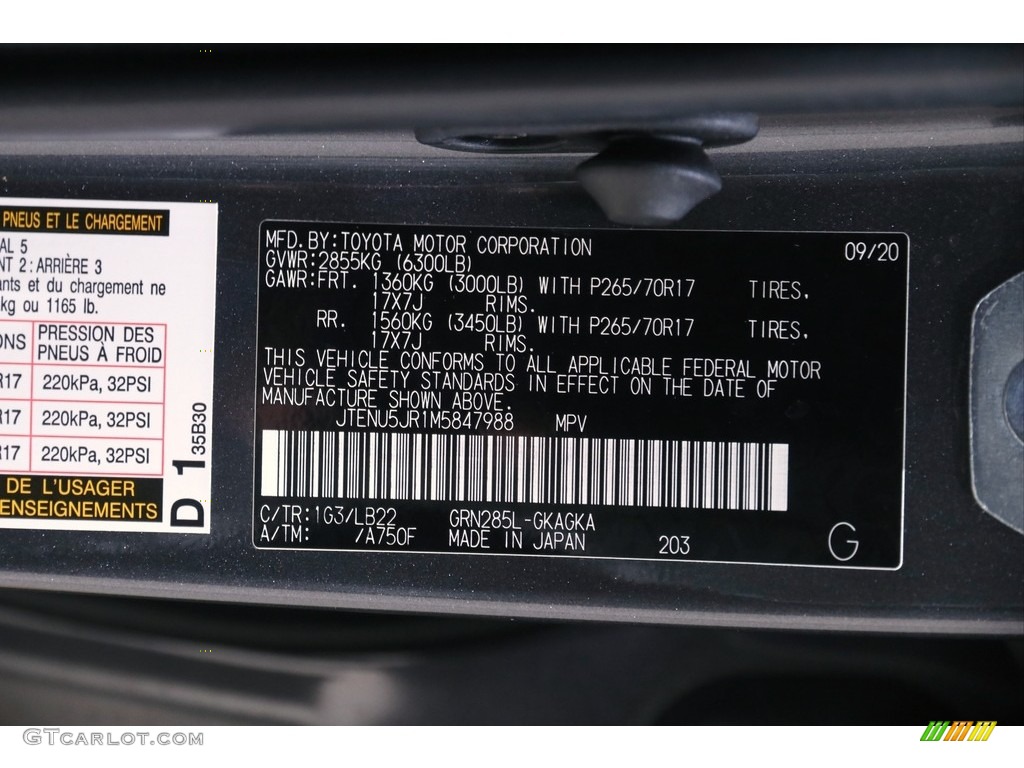 2021 Toyota 4Runner SR5 Premium 4x4 Color Code Photos