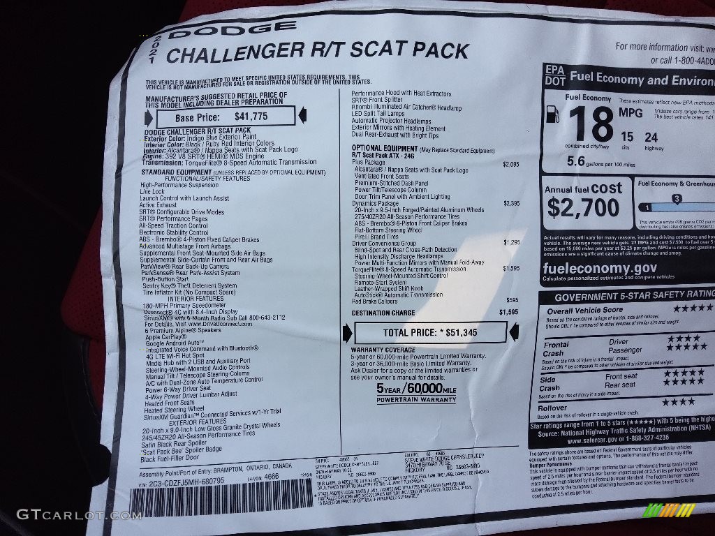 2021 Challenger R/T Scat Pack - Indigo Blue / Black/Ruby Red photo #26