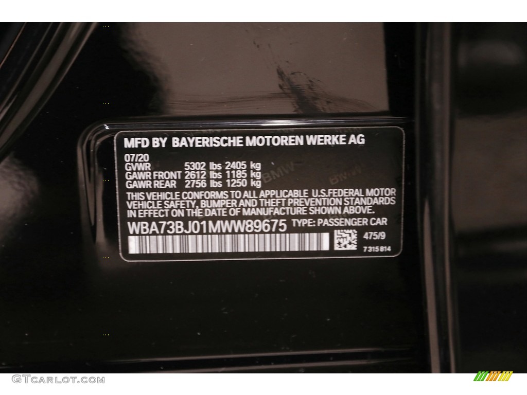 2021 5 Series Color Code 475 for Black Sapphire Metallic Photo #143611013