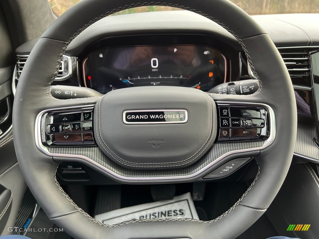 2022 Jeep Grand Wagoneer Obsidian 4x4 Global Black Steering Wheel Photo #143615600