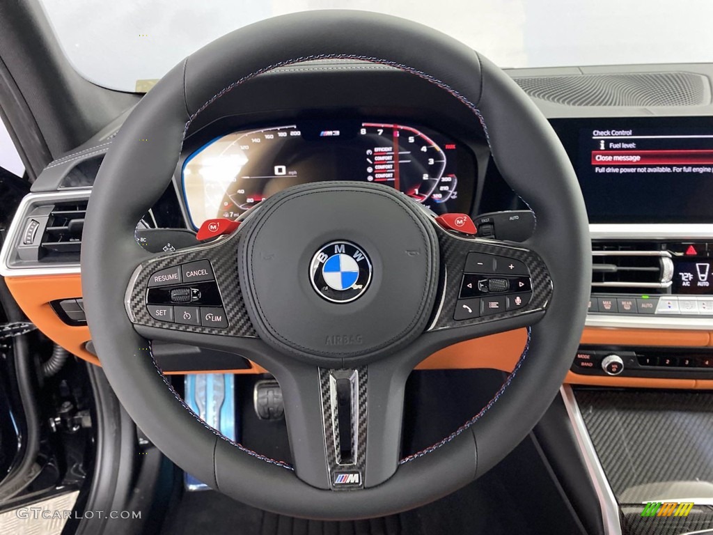 2022 BMW M3 Sedan Kyalami Orange/Black Steering Wheel Photo #143618820