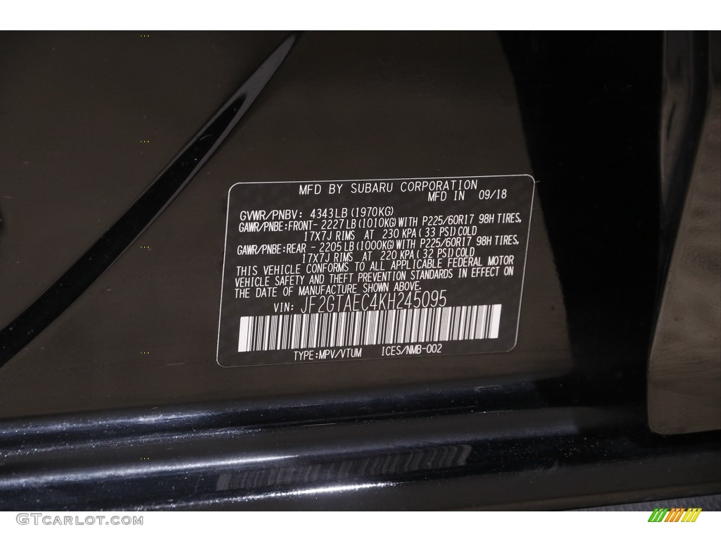 2019 Crosstrek 2.0i Premium - Crystal Black Silica / Black photo #21