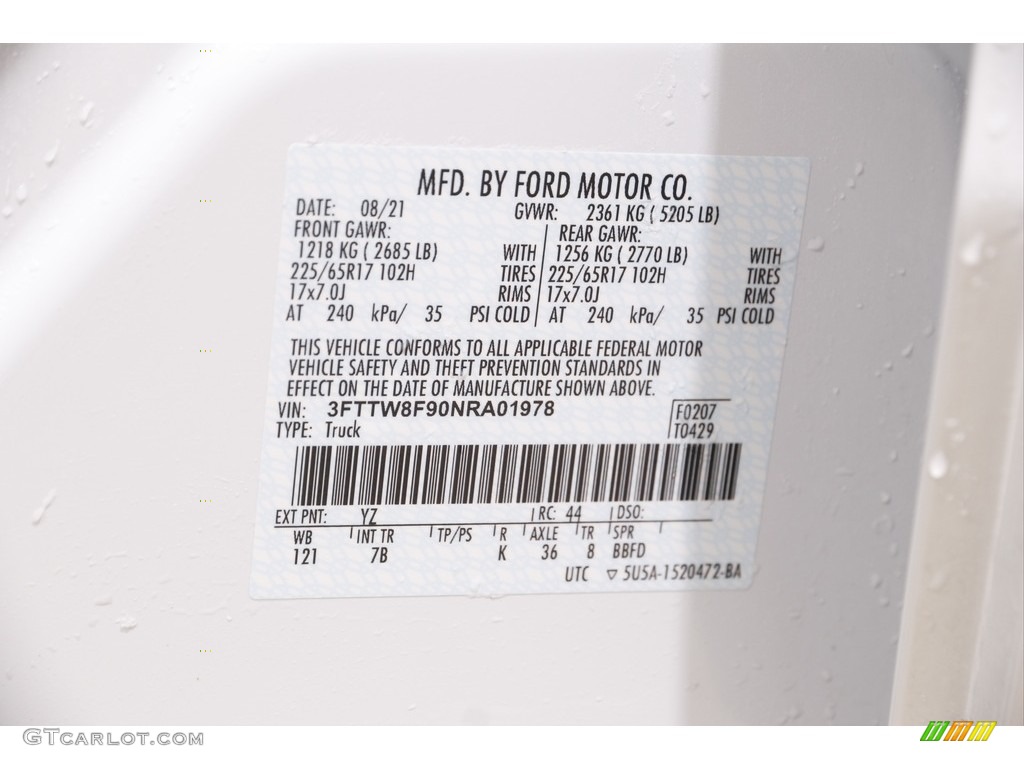 2022 Maverick Color Code YZ for Oxford White Photo #143630723