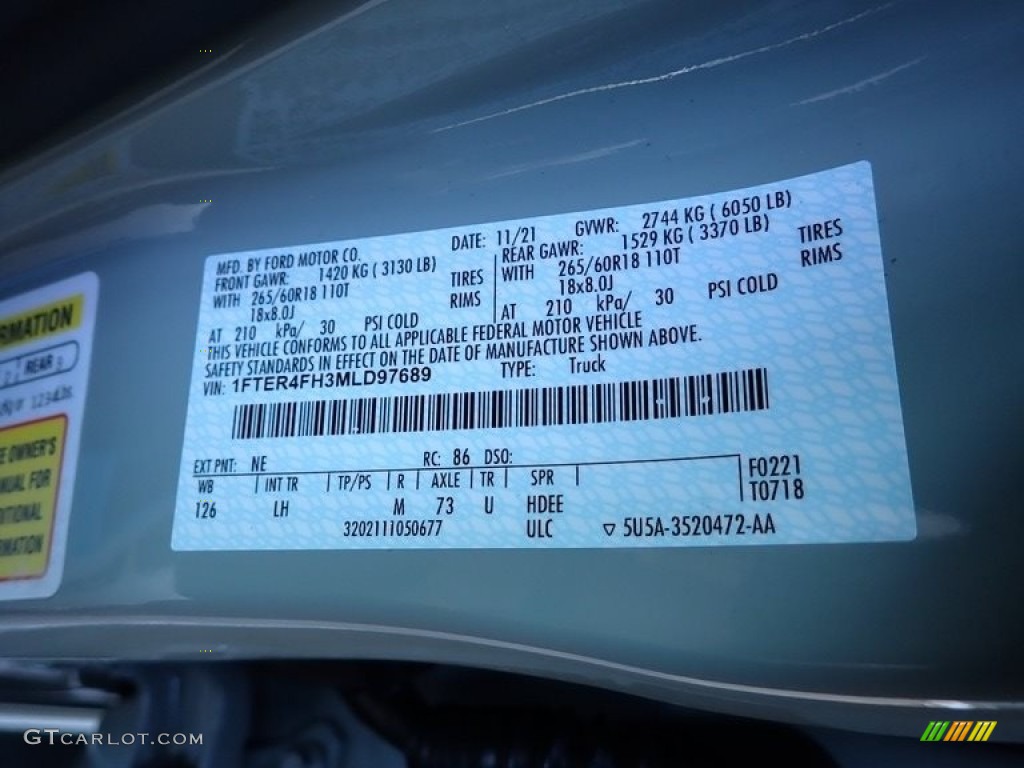 2021 Ranger Color Code NE for Cactus Gray Metallic Photo #143632277