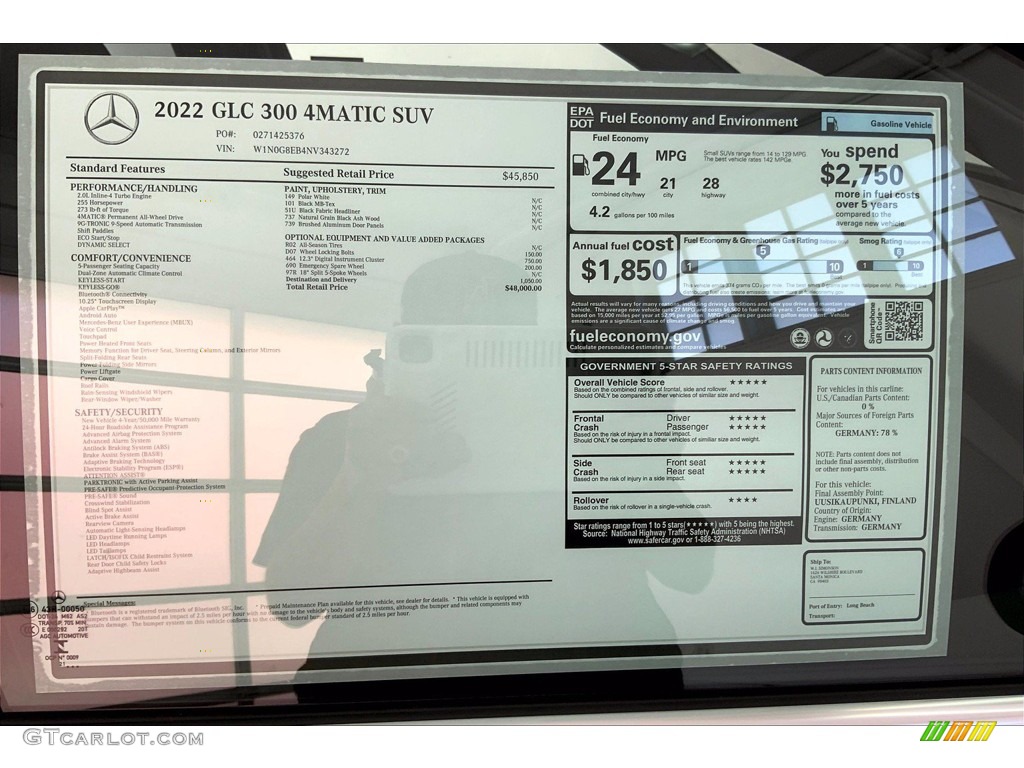 2022 Mercedes-Benz GLC 300 4Matic Window Sticker Photo #143637044