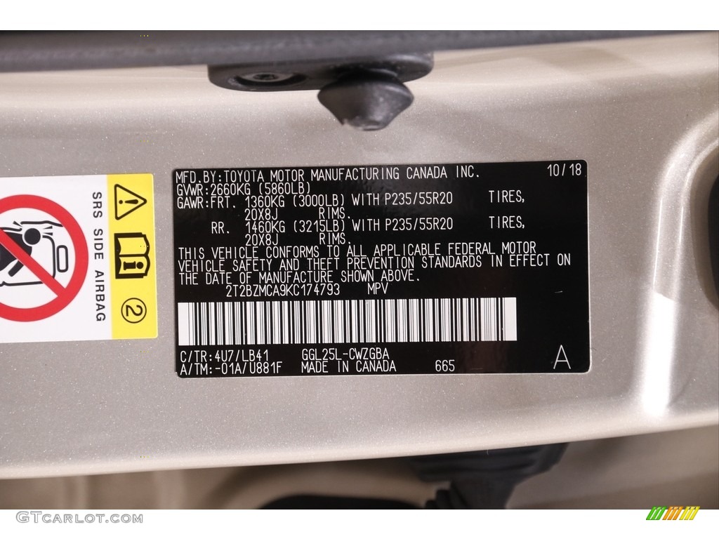 2019 RX Color Code 4U7 for Satin Cashmere Metallic Photo #143637257