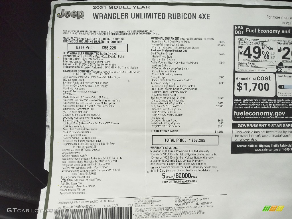 2021 Jeep Wrangler Unlimited Rubicon 4xe Hybrid Window Sticker Photos