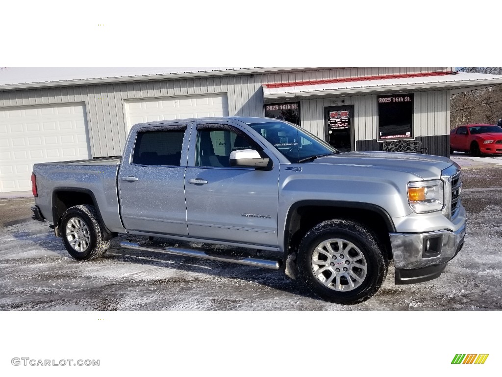 2014 Sierra 1500 SLE Crew Cab 4x4 - Quicksilver Metallic / Cocoa/Dune photo #1