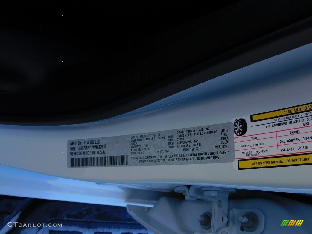 2022 1500 Color Code PWD for Ivory White Tri-Coat Pearl Photo #143651271