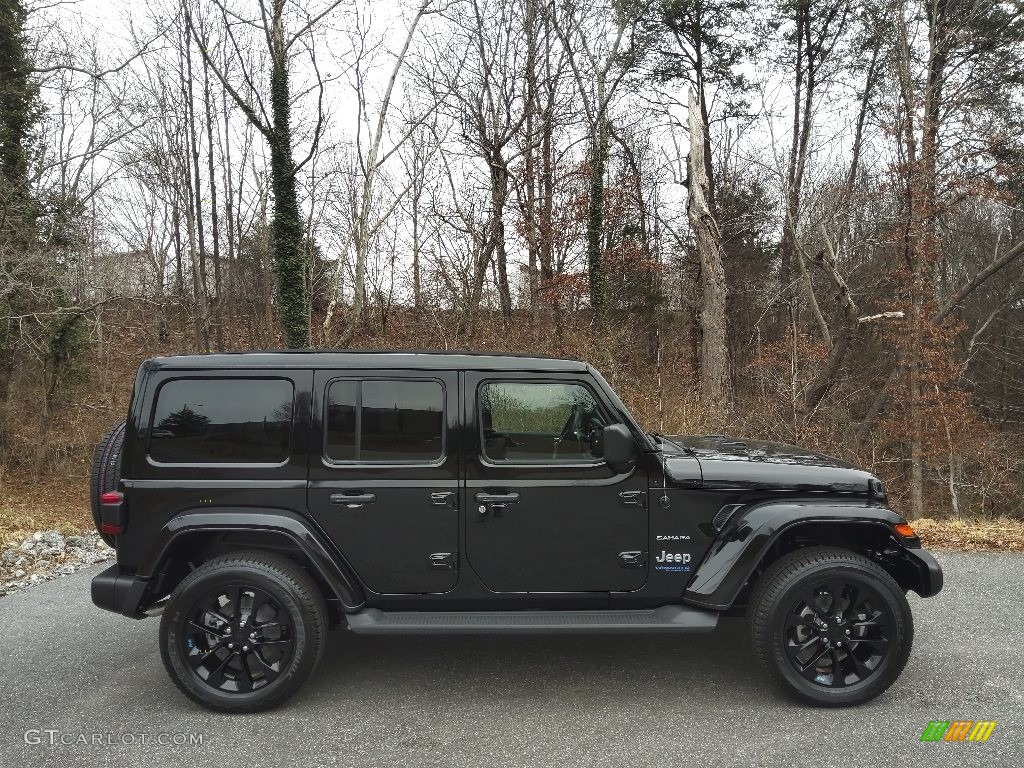 Black 2022 Jeep Wrangler Unlimited Sahara 4XE Hybrid Exterior Photo #143659797