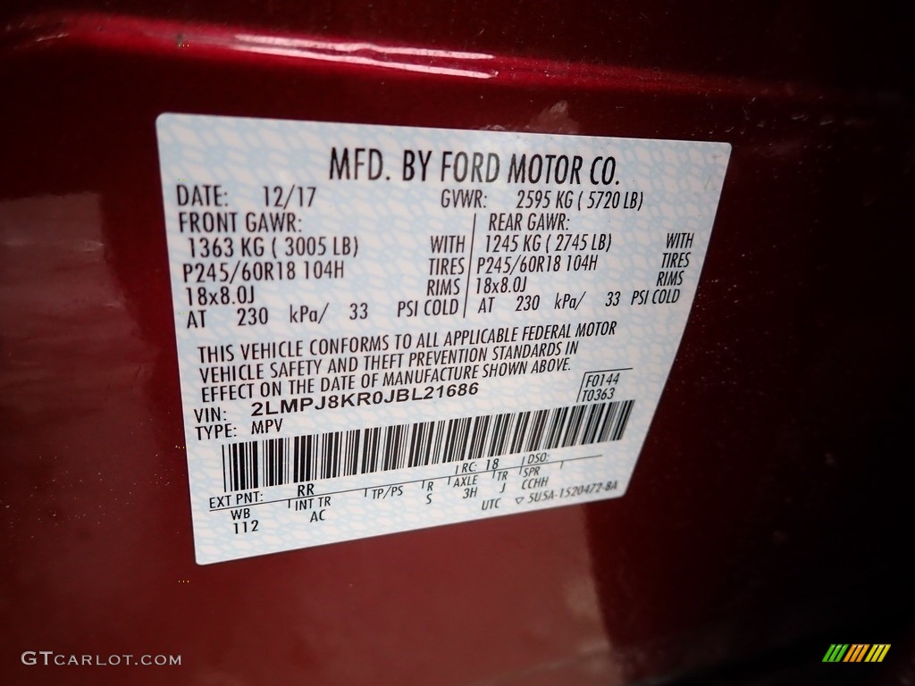 2018 MKX Color Code RR for Ruby Red Metallic Photo #143668667
