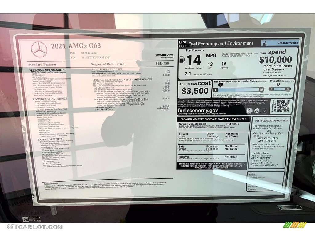 2021 Mercedes-Benz G 63 AMG Window Sticker Photo #143668760