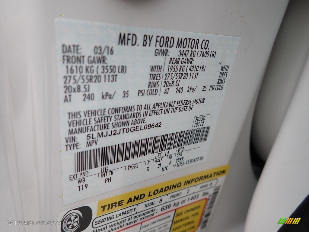 2016 Navigator Color Code UG for White Platinum Metallic Photo #143669201