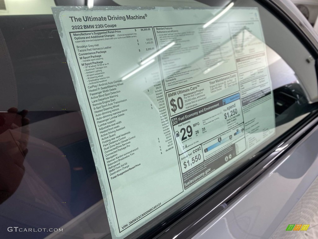 2022 BMW 2 Series 230i Coupe Window Sticker Photos
